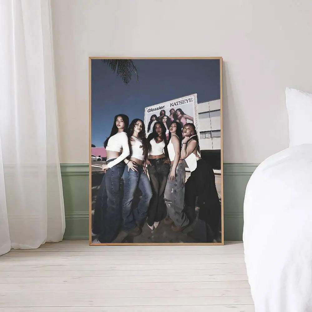 Popular Kpop Band K-Katseye Anime Posters Sticky Fancy Wall Sticker For Living Room Bar Decoration Room Wall Decor