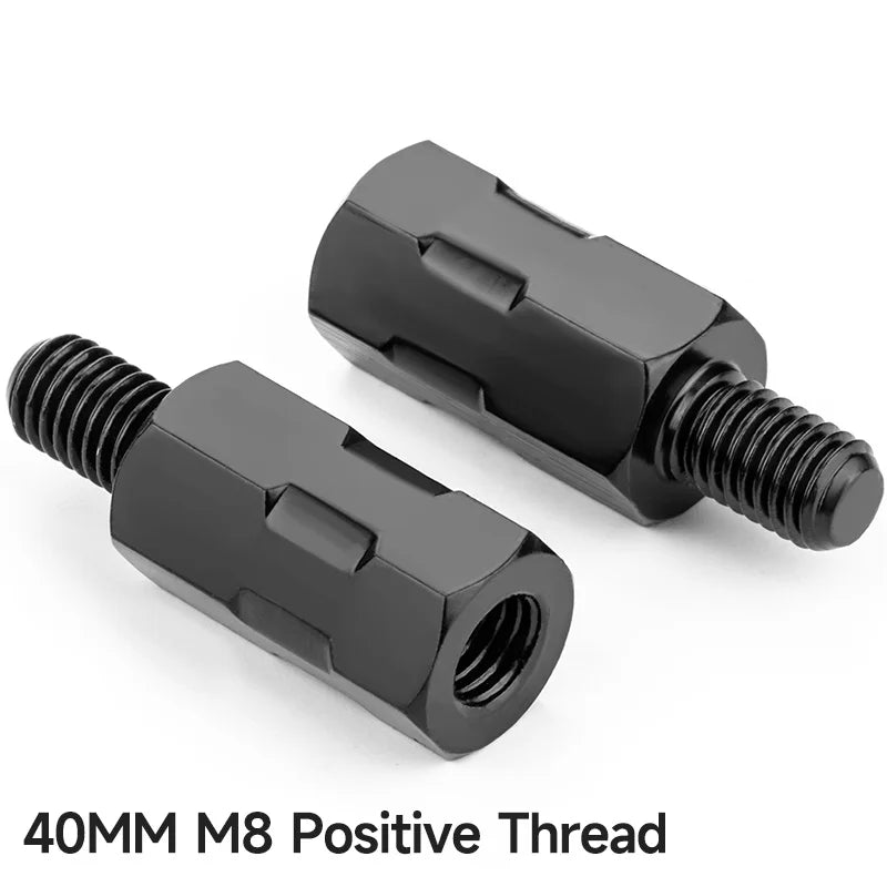 2PCS Longer Extension Black Motorcycle Rear Mirror Adapter M8 8mm M10 10mm Anti clockwise Right Left Hand Thread Changing Screw
