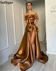 SoDigne Elegant Brown Evening Dresses A-Line Draped High Split Ruffles Strapless Long Party Dress Modern Prom Gowns Customized