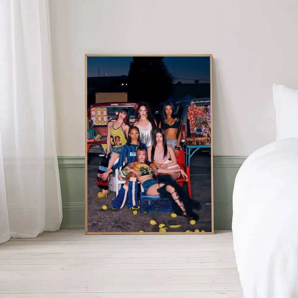 Popular Kpop Band K-Katseye Anime Posters Sticky Fancy Wall Sticker For Living Room Bar Decoration Room Wall Decor