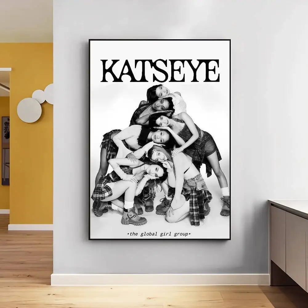 Popular Kpop Band K-Katseye Anime Posters Sticky Fancy Wall Sticker For Living Room Bar Decoration Room Wall Decor