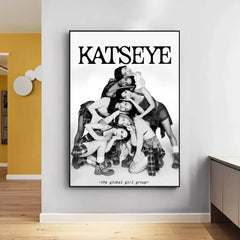 Popular Kpop Band K-Katseye Anime Posters Sticky Fancy Wall Sticker For Living Room Bar Decoration Room Wall Decor