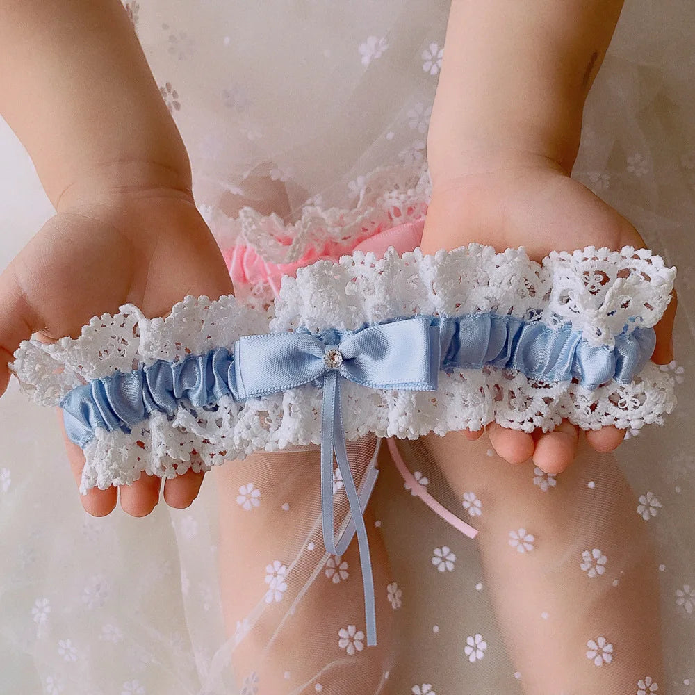 K03 2 PCS Sexy Lace Flower Crystal  Pearls Wedding Garter Belt Thigh Ring Bridal Leg Garter Stocking Garter Belt Girl Women