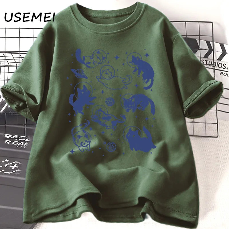 Retro Aesthetic Cat T-Shirt, Casual Top
