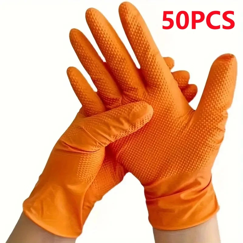 Heavy Duty Orange Nitrile Gloves – 8Mil Industrial Disposable with Diamond Grip