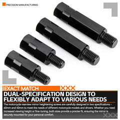2PCS Longer Extension Black Motorcycle Rear Mirror Adapter M8 8mm M10 10mm Anti clockwise Right Left Hand Thread Changing Screw