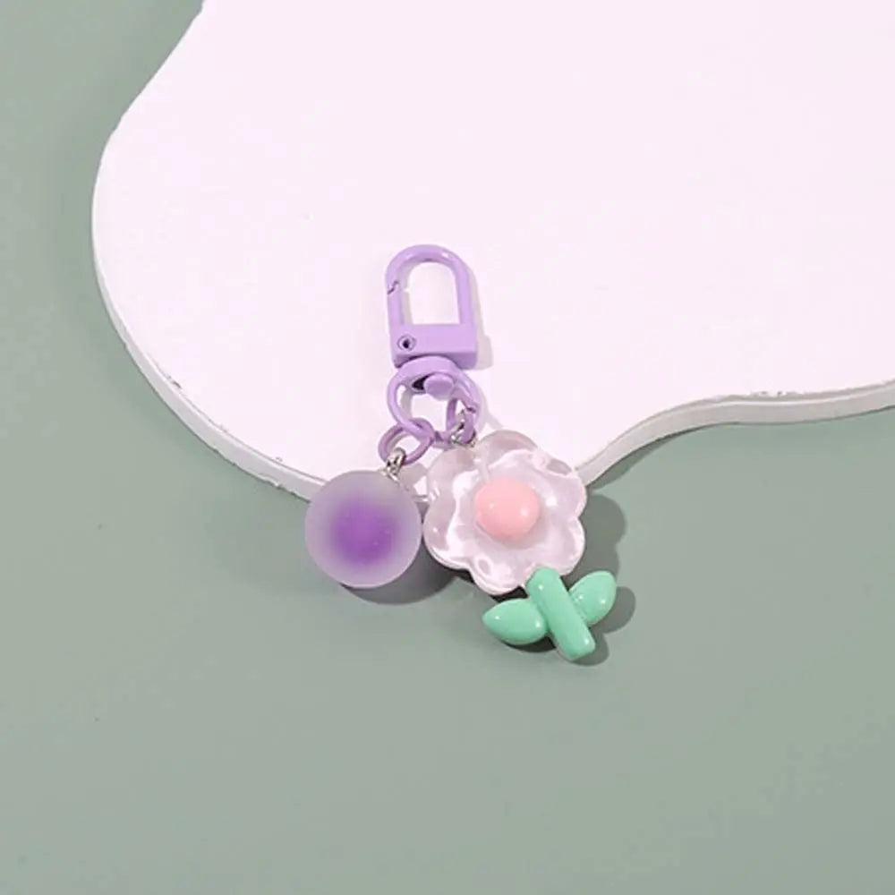 Fashion Key Chains Bag Hanging Pendant Car Keyring Cute Mini Flower Keychain Kawaii Colorful Resin Floral Key Ring