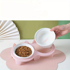 Inclined Double Ceramic Bowl – Protects Pet’s Neck
