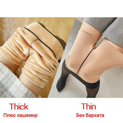 Fleece Thermal Leggings Sexy Translucent Legging Seamless Women High Waist Pantyhose Winter Warm Elasticity Stockings
