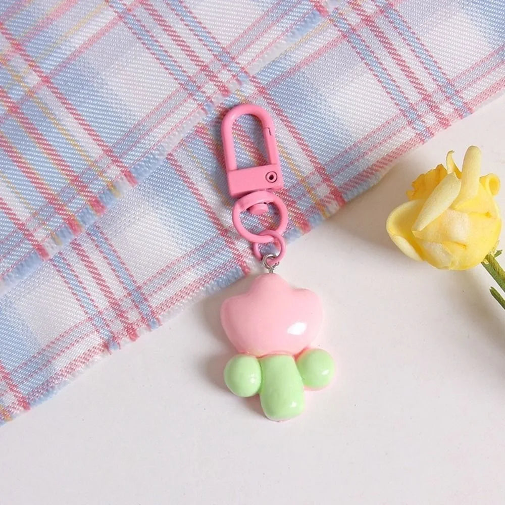 Fashion Key Chains Bag Hanging Pendant Car Keyring Cute Mini Flower Keychain Kawaii Colorful Resin Floral Key Ring