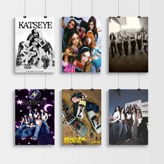 Popular Kpop Band K-Katseye Anime Posters Sticky Fancy Wall Sticker For Living Room Bar Decoration Room Wall Decor