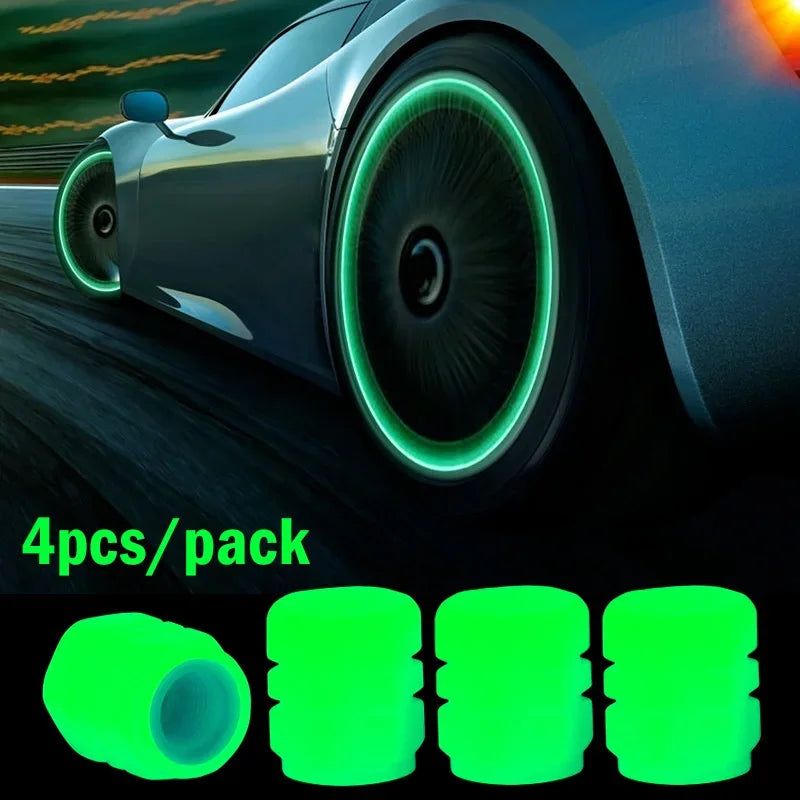 4Pcs Car Luminous Tire Valve Cap Motorcycle Bike Wheel Nozzle Night Glowing Fluorescent Decor Tyre Valve Stem Luminous Caps