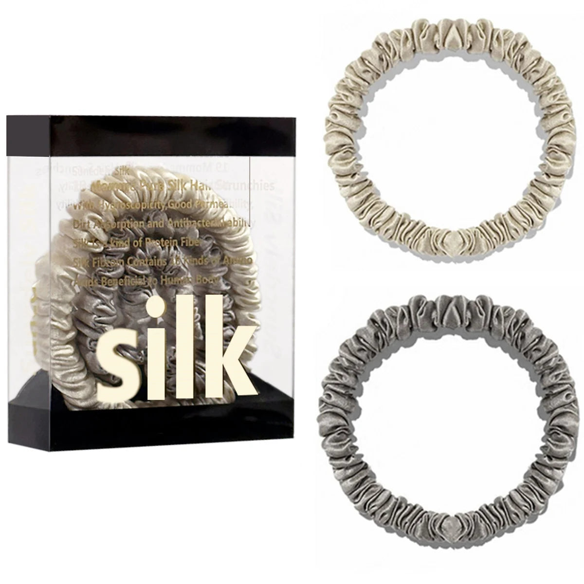2PCS Box Mulberry Silk Scrunchies Women Grils Hair Ties for Hair Sleep No Damage Hairband Curly Hair Elastics Ponytail Holder