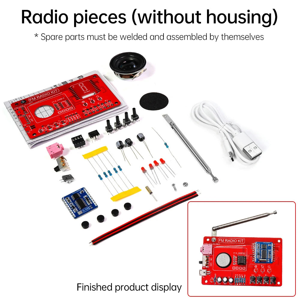 RDA5807 87-108MHZ FM Radio DIY Kit Welding Practice Parts Simple/with Digital Display Micro USB