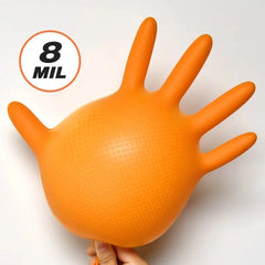 Heavy Duty Orange Nitrile Gloves – 8Mil Industrial Disposable with Diamond Grip