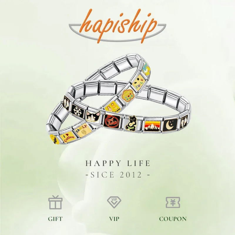 Hapiship Women's New Fashion Star Flower Love Owl Italian Charm Beads Fit 9mm Bracelet Stainless Steel DIYJewelry Gift TZ088