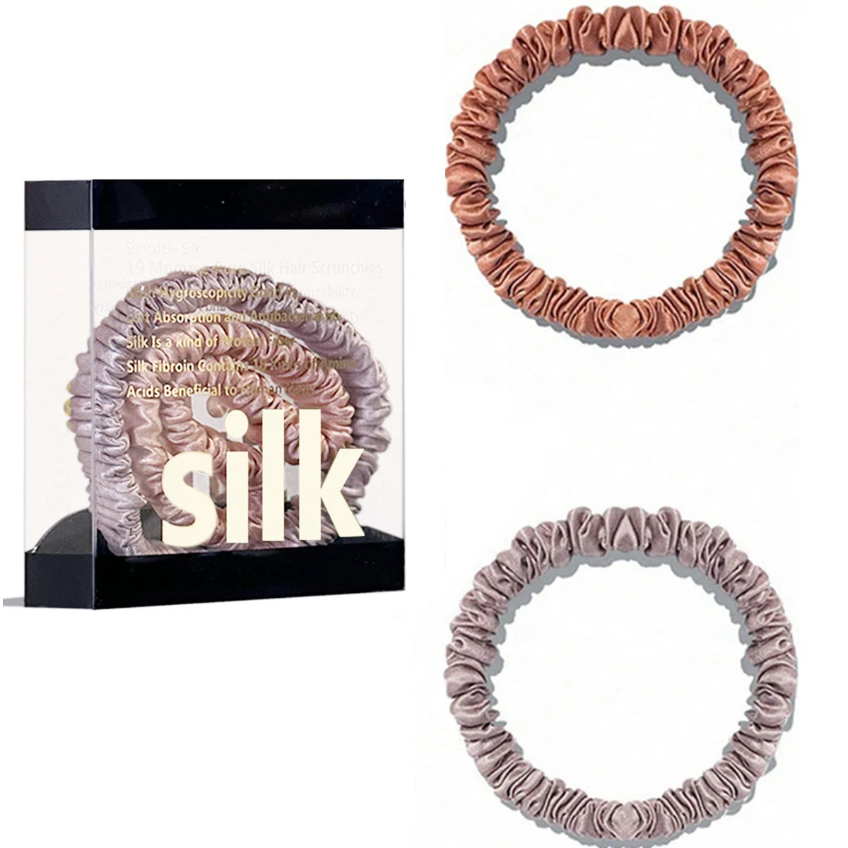 2PCS Box Mulberry Silk Scrunchies Women Grils Hair Ties for Hair Sleep No Damage Hairband Curly Hair Elastics Ponytail Holder