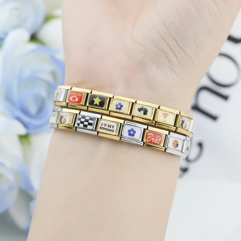 Hapiship Women's New Fashion Star Flower Love Owl Italian Charm Beads Fit 9mm Bracelet Stainless Steel DIYJewelry Gift TZ088