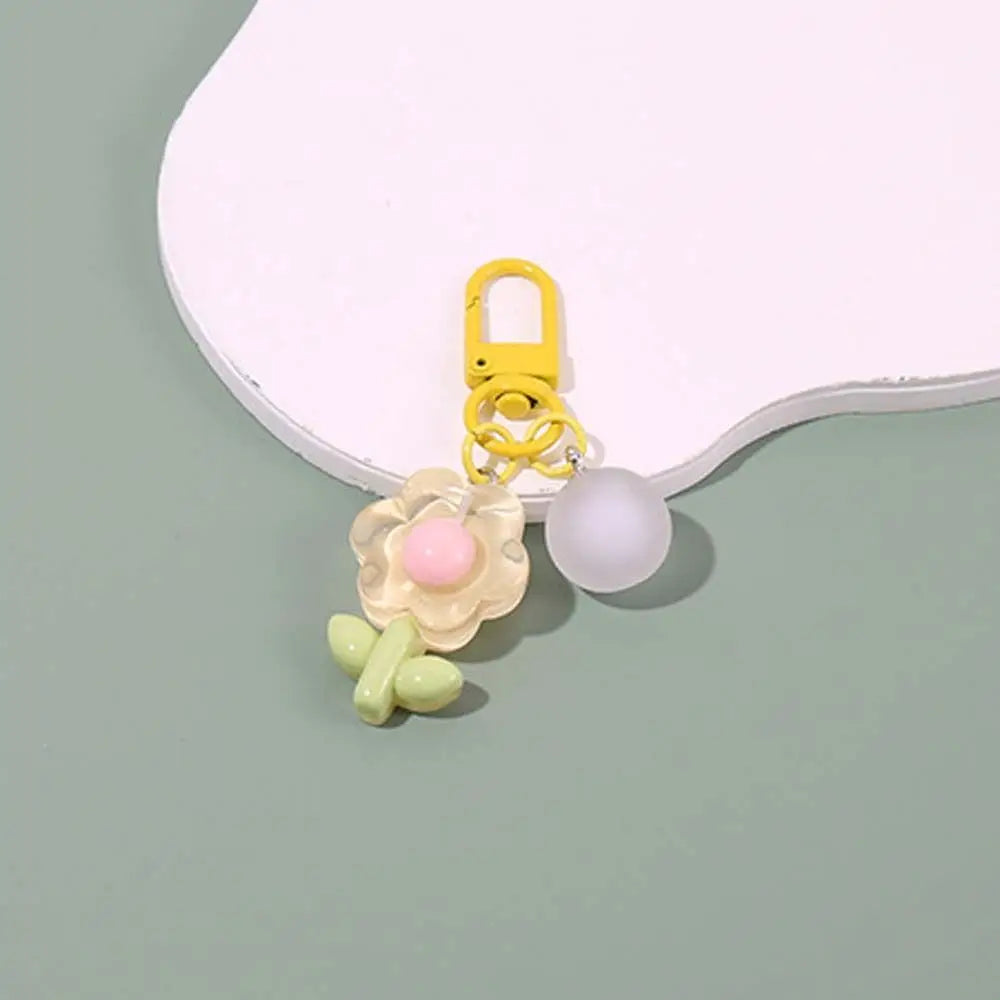 Fashion Key Chains Bag Hanging Pendant Car Keyring Cute Mini Flower Keychain Kawaii Colorful Resin Floral Key Ring