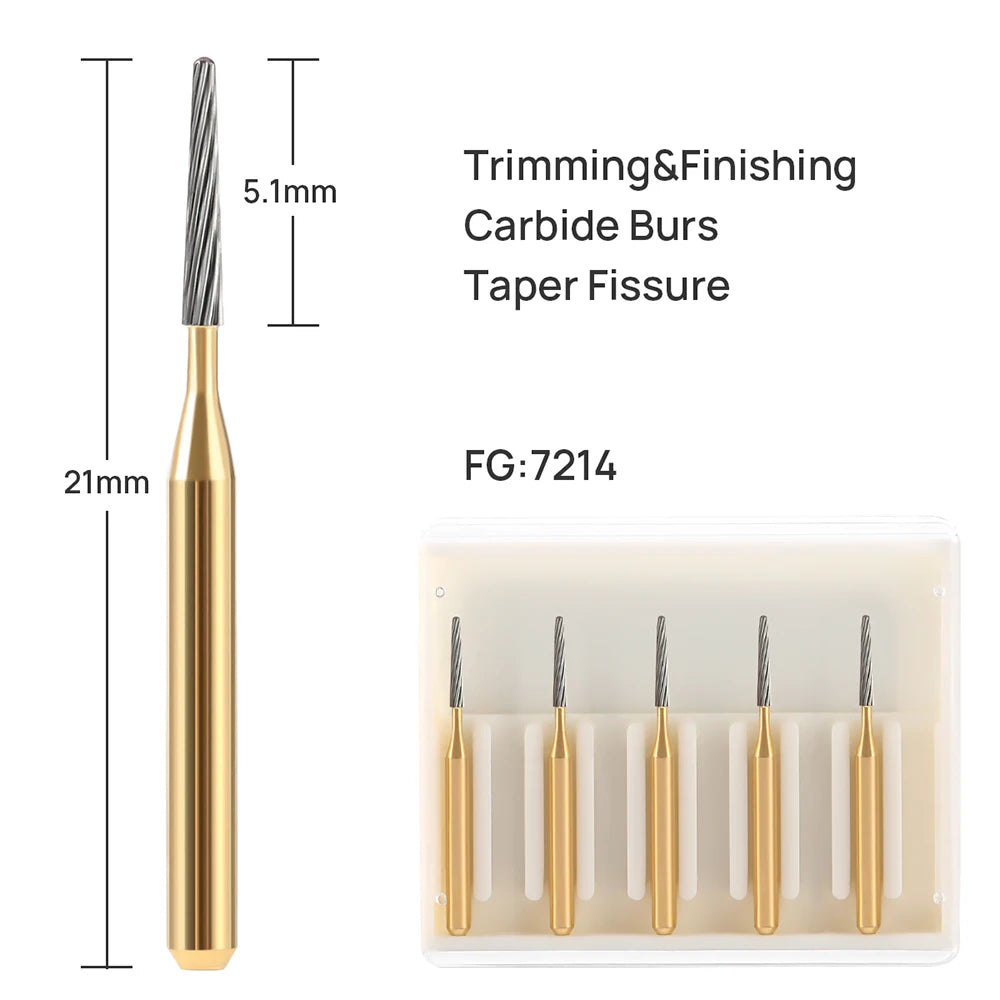 5pcs AZDENT Dental Tungsten Carbide Bur Dental Trimming Finishing Grinding Drills FG7714 Dentistry Burs for High Speed Handpiece