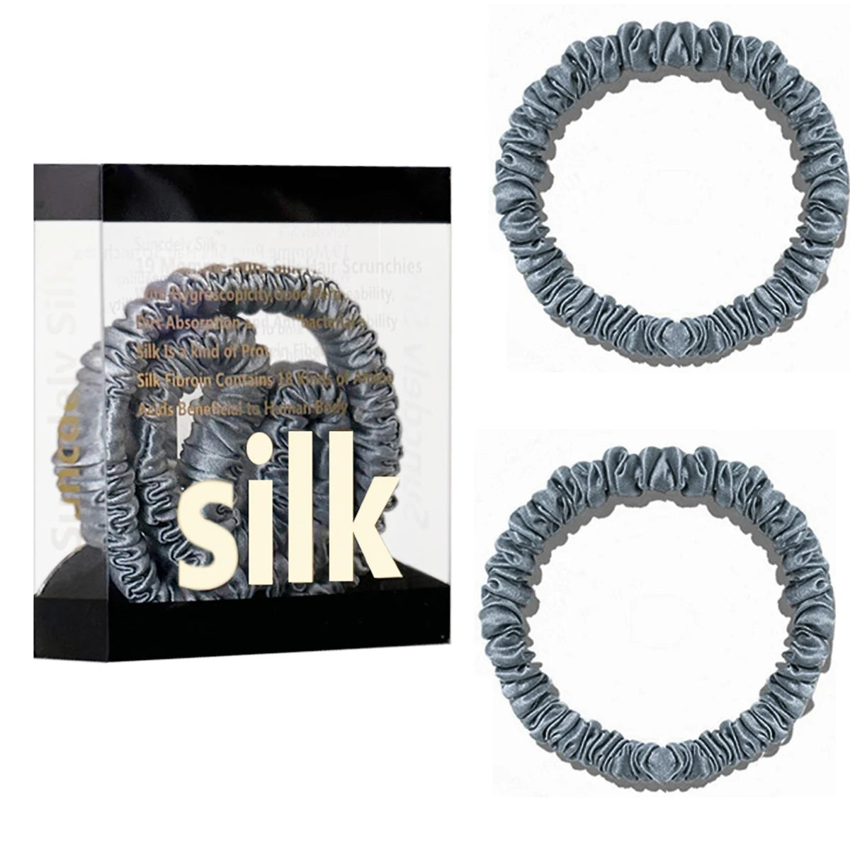 2PCS Box Mulberry Silk Scrunchies Women Grils Hair Ties for Hair Sleep No Damage Hairband Curly Hair Elastics Ponytail Holder