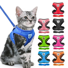 Cat & Dog Harness Vest – Adjustable Mesh Leash Collar for Small to Medium Pets