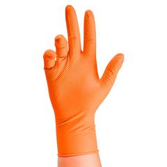 Heavy Duty Orange Nitrile Gloves – 8Mil Industrial Disposable with Diamond Grip