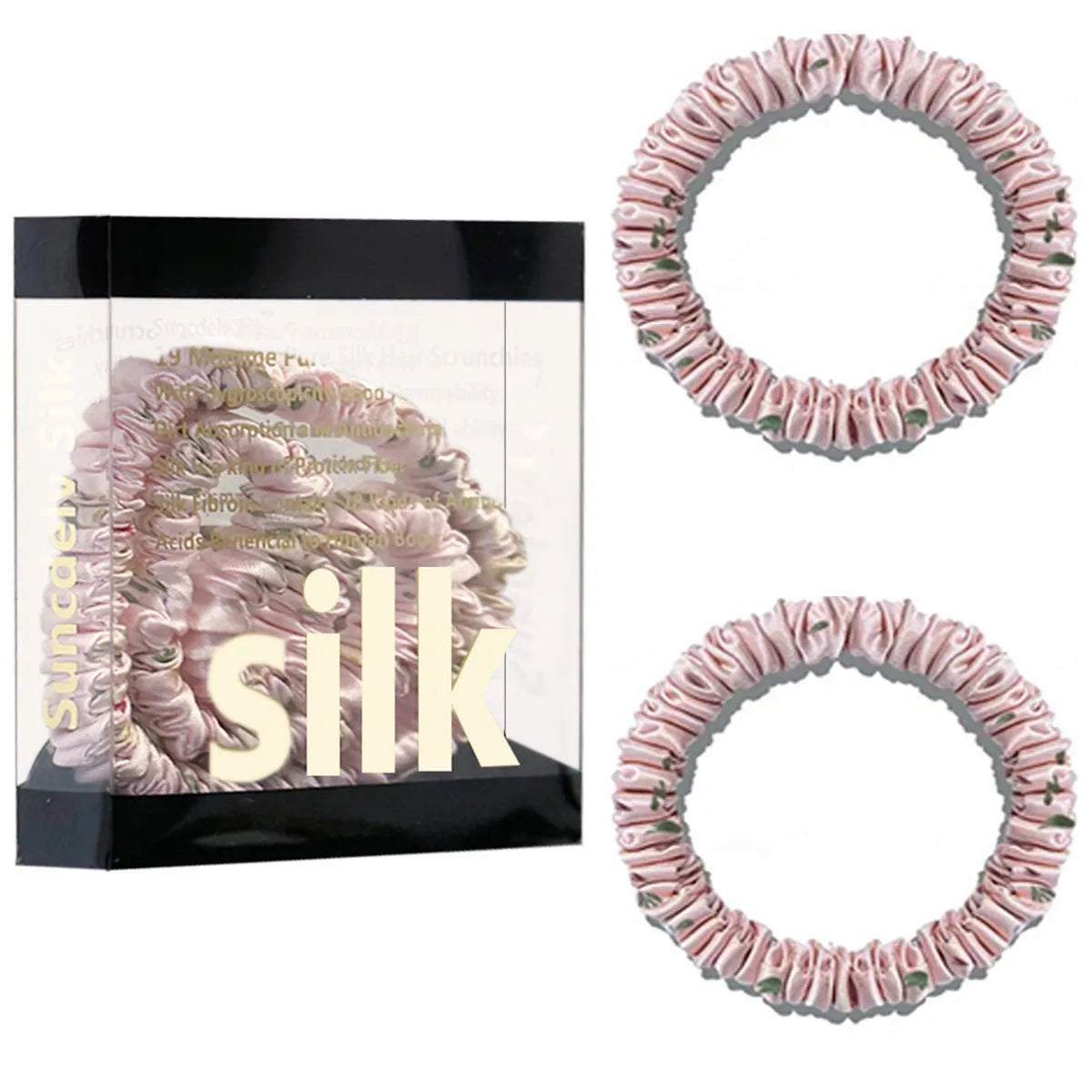2PCS Box Mulberry Silk Scrunchies Women Grils Hair Ties for Hair Sleep No Damage Hairband Curly Hair Elastics Ponytail Holder