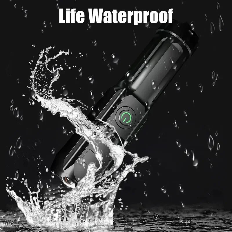 Powerful LED Flashlight – Rechargeable, Waterproof, Zoom, 100000 Lumens Tactical Light