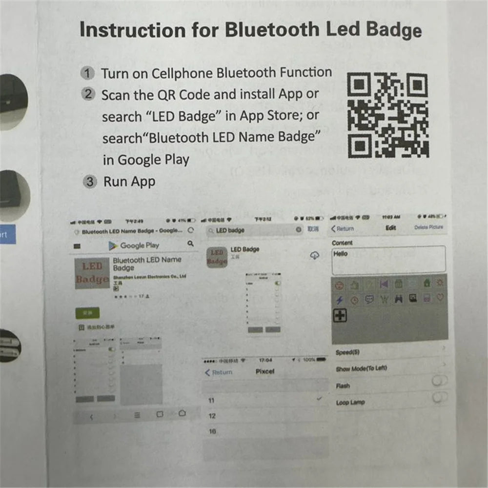 Bluetooth LED Name Badge – Programmable Scrolling Display with Text & Patterns