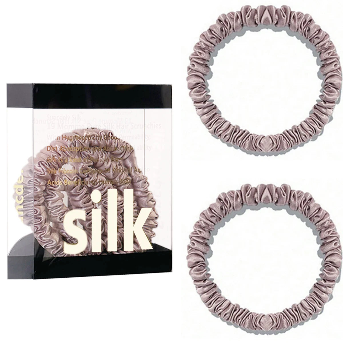 2PCS Box Mulberry Silk Scrunchies Women Grils Hair Ties for Hair Sleep No Damage Hairband Curly Hair Elastics Ponytail Holder