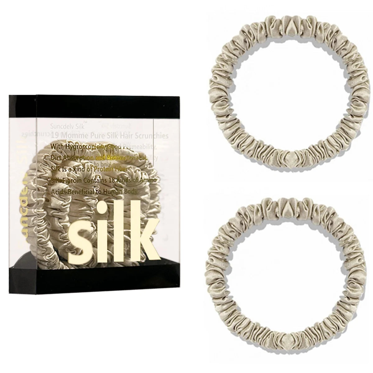 2PCS Box Mulberry Silk Scrunchies Women Grils Hair Ties for Hair Sleep No Damage Hairband Curly Hair Elastics Ponytail Holder