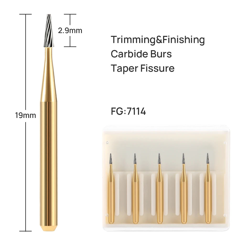 5pcs AZDENT Dental Tungsten Carbide Bur Dental Trimming Finishing Grinding Drills FG7714 Dentistry Burs for High Speed Handpiece
