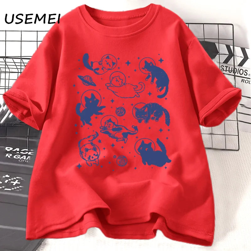 Retro Aesthetic Cat T-Shirt, Casual Top
