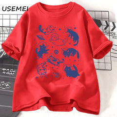Retro Aesthetic Cat T-Shirt, Casual Top