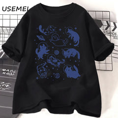 Retro Aesthetic Cat T-Shirt, Casual Top