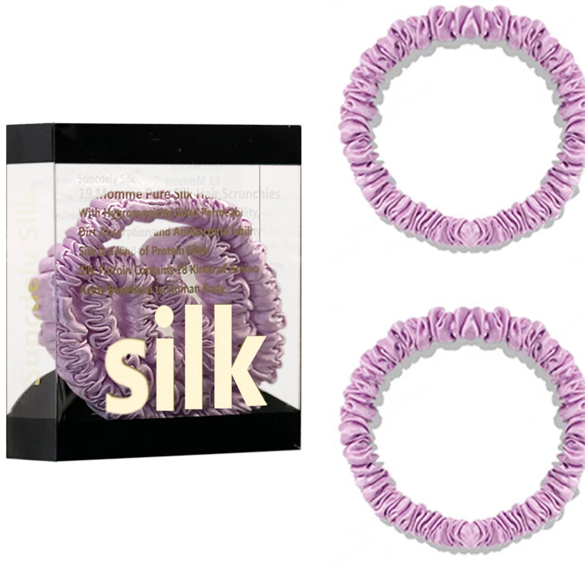 2PCS Box Mulberry Silk Scrunchies Women Grils Hair Ties for Hair Sleep No Damage Hairband Curly Hair Elastics Ponytail Holder
