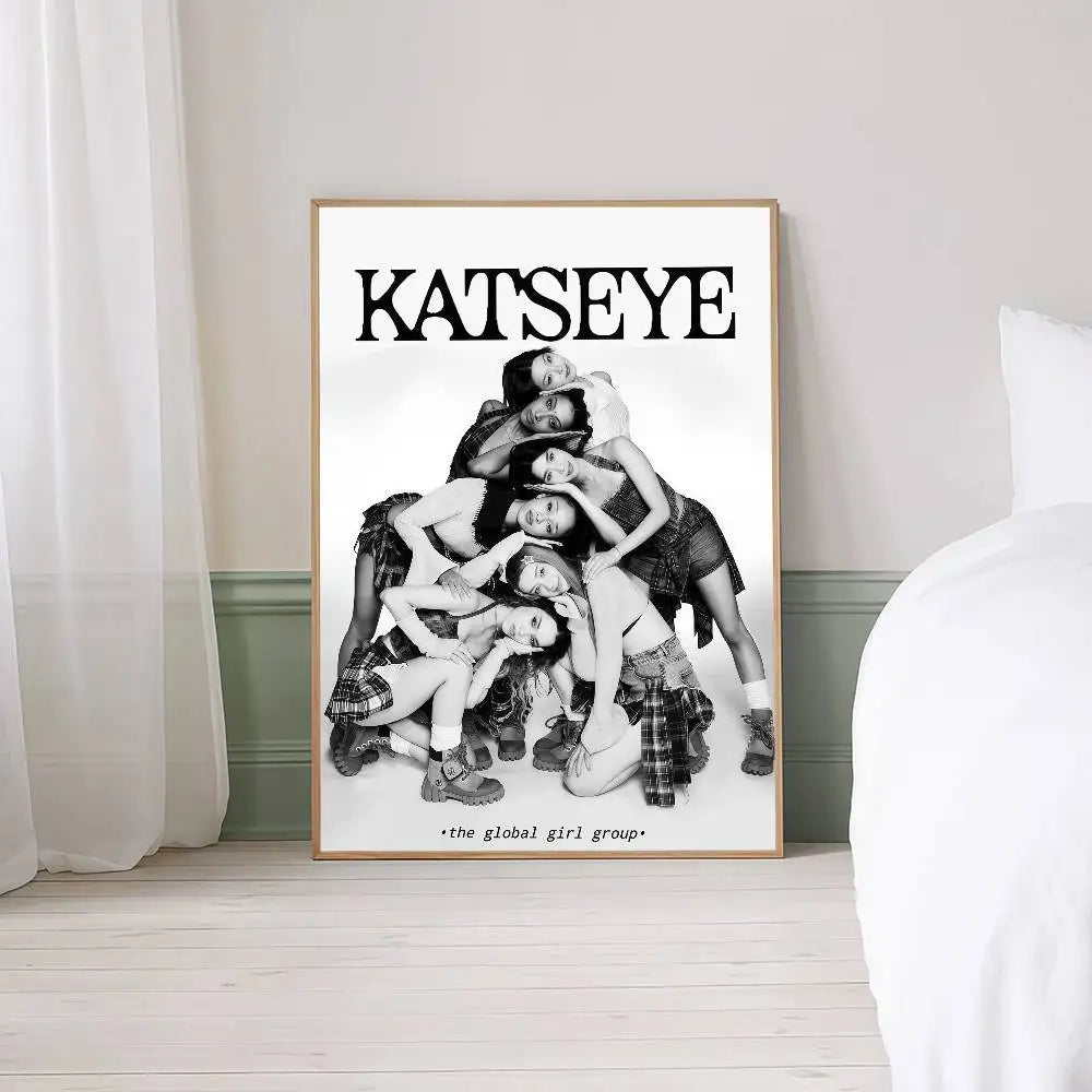 Popular Kpop Band K-Katseye Anime Posters Sticky Fancy Wall Sticker For Living Room Bar Decoration Room Wall Decor