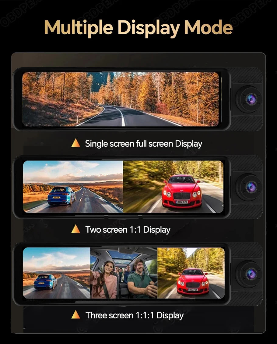 3 Channel 11" Mirror Dash Cam with Front 4K, in-Cabin & Rear 1080P Cameras, Enhanced Night Vision, G-Sensor & Parking Monitor,Tr
