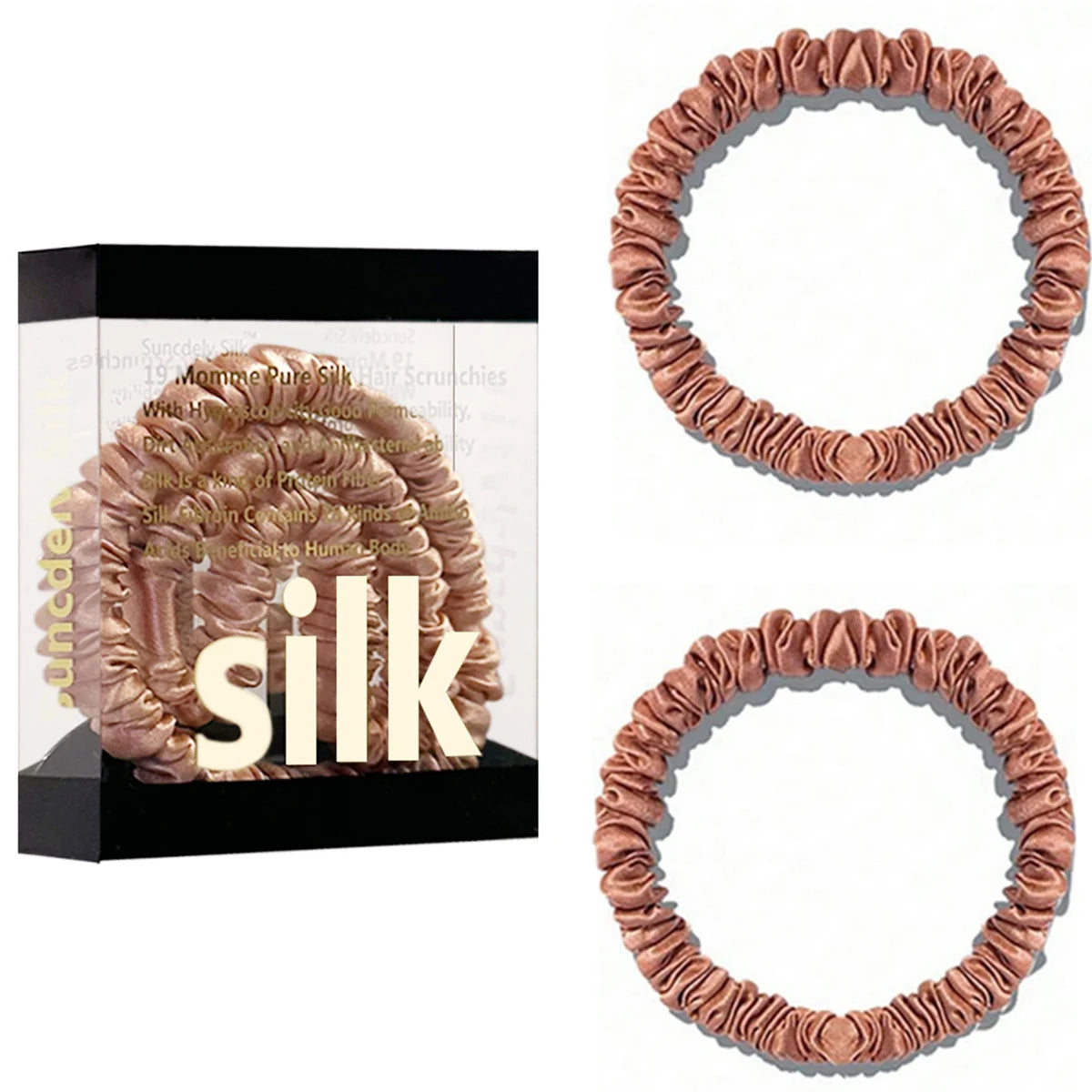 2PCS Box Mulberry Silk Scrunchies Women Grils Hair Ties for Hair Sleep No Damage Hairband Curly Hair Elastics Ponytail Holder