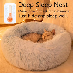 Striped Plush Pet Bed – Soft Round Nest for Cats & Dogs, Comfortable & Warm