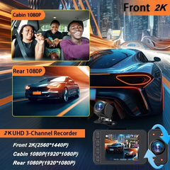 2K 3-Lens WiFi Car DVR Dash Cam with Night Vision & Parking Monitor 🚗📷