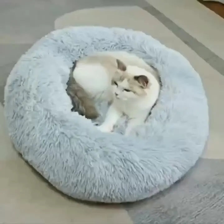 Striped Plush Pet Bed – Soft Round Nest for Cats & Dogs, Comfortable & Warm