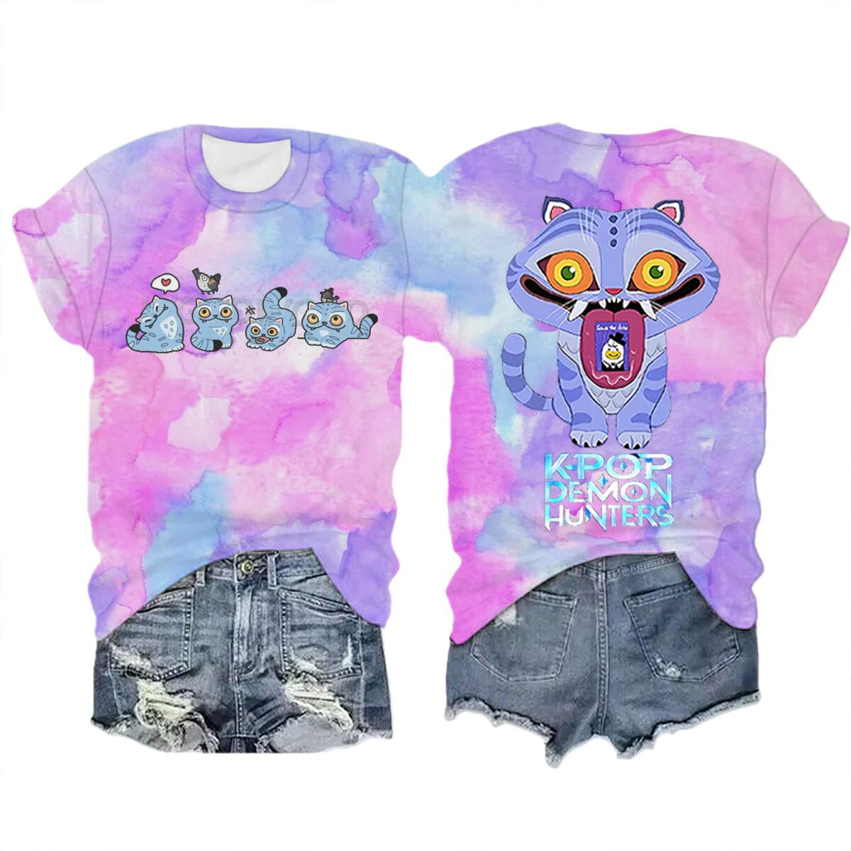 Derpy Tiger Kpop Demon Hunters Shirt Manga Tee for Fans Crew Neck Short Sleeve Tee K-pop Demon Hunters Tiger Funny T Shirts