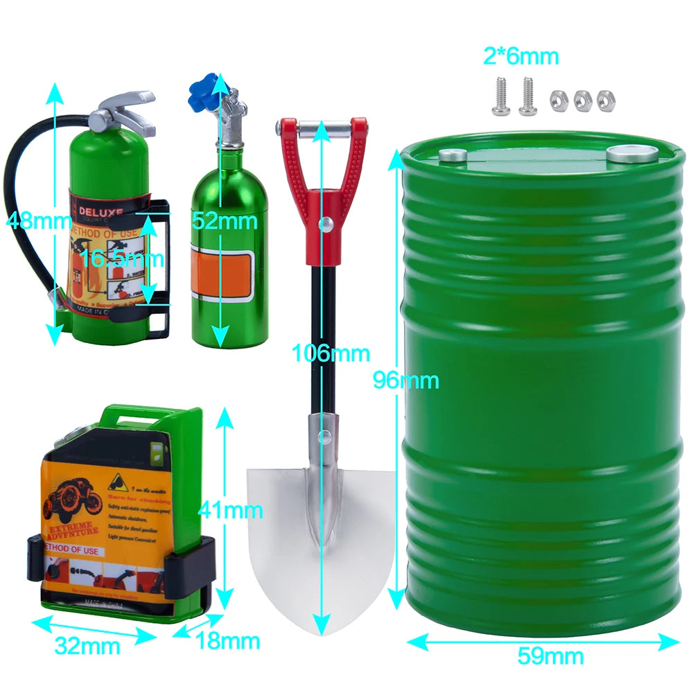 1:10 Scale Accessories Simulated Decoration Tools Shovel Fire Extinguisher Oil Drum for RC Crawler Car TRX4 SCX10 Mini Toys