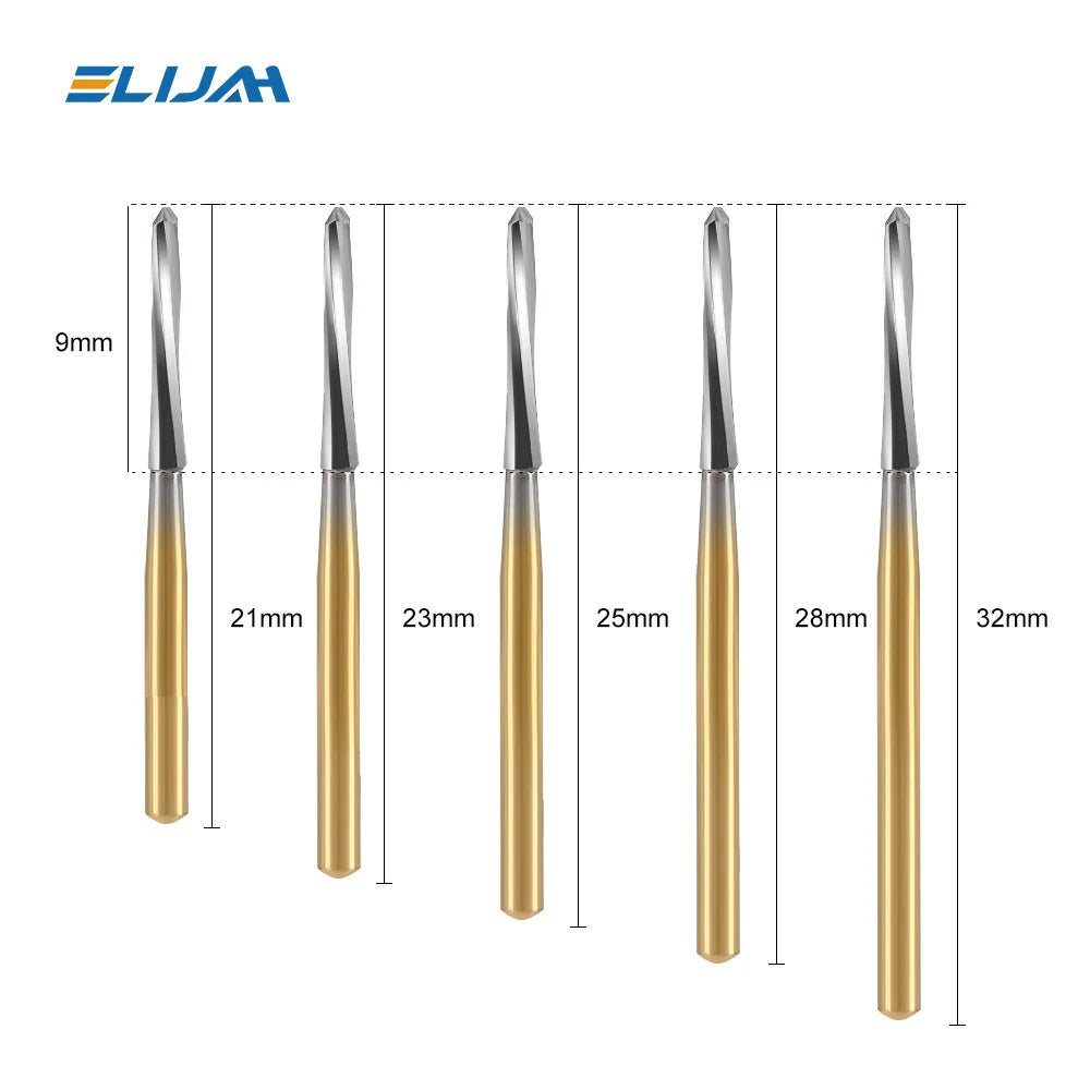 5pcs Dental Endo Z Burs – Tungsten Carbide, 21/25/28mm