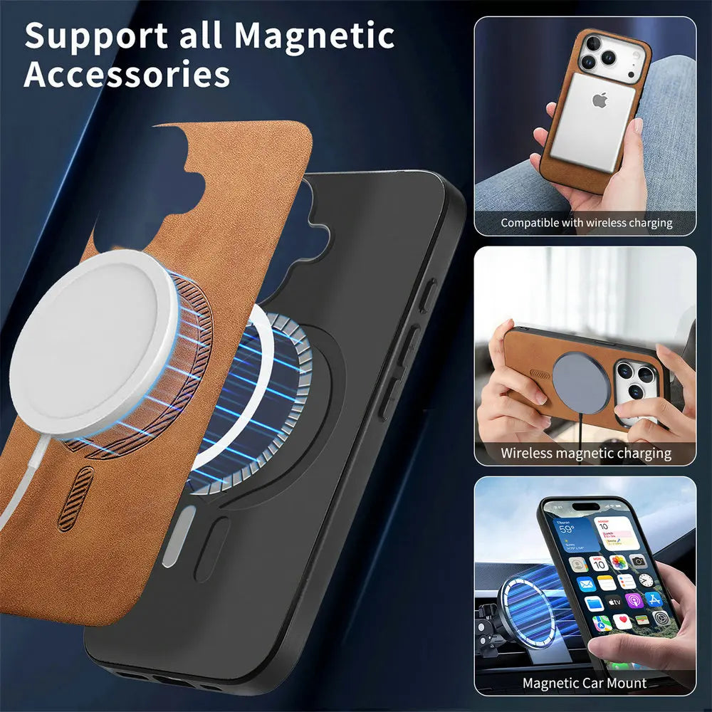 iPhone 17 Pro Max MagSafe Leather Case – Luxury Wireless Charging Cover 📱✨