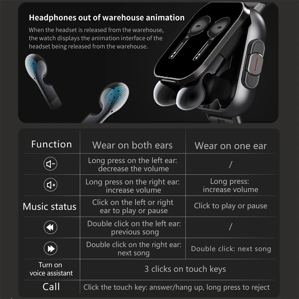 Smart Watch D8 with 2-in-1 TWS Earphones – NFC, Health Monitoring & Music ⌚🎧