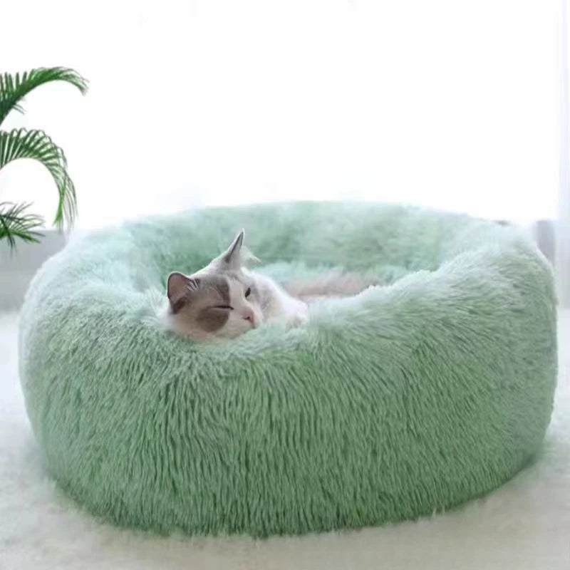 Striped Plush Pet Bed – Soft Round Nest for Cats & Dogs, Comfortable & Warm
