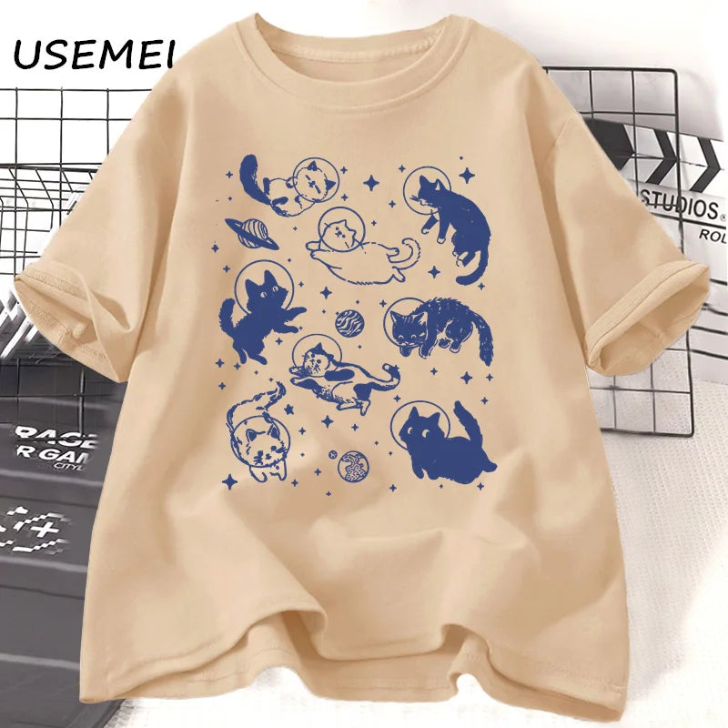 Retro Aesthetic Cat T-Shirt, Casual Top